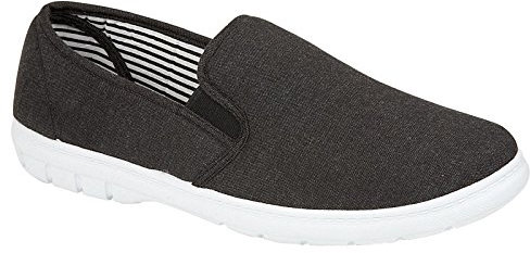 Foster Footwear Mens Shoe Tree Brett Canvas Slip On Wider Fit Plimsoll Pump Trainer Slipper Deck Shoe, Charcoal, 10 UK Wide