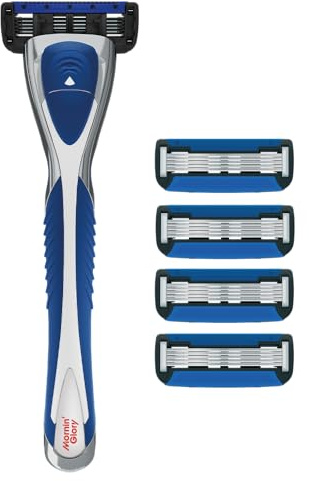 Mornin' Glory Alpha Nassrasierer Herren – 5 Klingen Rasierer | Keramikbeschichtung, Präzisionstrimmer, Aloe Vera | Gesichtsrasierer Männer Starter Set + 4 Ersatzklingen