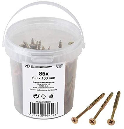 Meister Universalschrauben 6,0 x 100 mm - 85 Stück im Set - Senkkopf - PZ Pozidriv-Antrieb - Teilgewinde - Gelb verzinkt / Schrauben-Set / Schrauben-Eimer / 904090