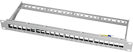 LogiLink NK4041 Keystone Patchpanel/Verteilerfeld für 24 Buchsen, geschirmt, 1 HE (Höheneinheit) lichtgrau