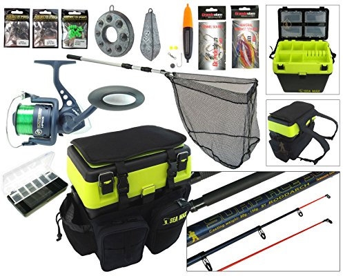 Sea Fishing Kit. Complete Sea Fishing Rod & Reel Set Including SEA MAX© Seat Box & Rucksack