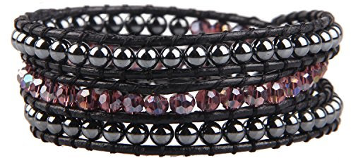 KELITCH Perlenstränge Armbänder Rot Kristall Hämatit Perlen Mix 3 Wickelarmband Handgewebt Modeschmuck (Rot)