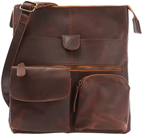 LECONI Umhängetasche Rinds-Leder kleine Schultertasche Damen + Herren Vintage-Look Schultertasche Ledertasche 28x30x5cm LE3011