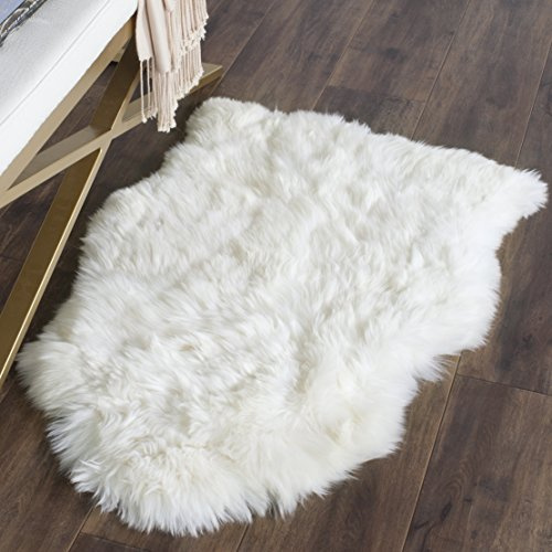 Safavieh SHS211A - Alfombra de Piel de Oveja auténtica Hecha a Mano, Color Blanco