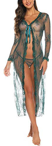 Sykooria Dentelle Manches Longues Lencería de Mujer Pura, D-Vert, L