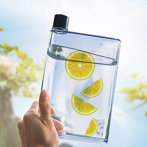Broco Botella de agua delgada reutilizable, 750ml Botella de plástico portátil transparente a prueba de fugas Botellas de agua planas y delgadas Vasos de jugo portátiles de plástico(Blanco)