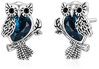 Eule Ohrring Stud mit Kristall 925 Sterling Silber Tierschmuck Jubiläum Geburtstagsgeschenk für Frauen Teen