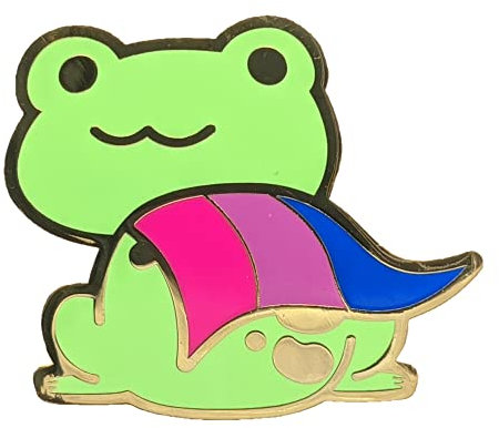 Broche grenouille bisexuelle Pride en couleurs de drapeau Bi LGBT+ | Épinglette grenouille gay Chibi Superhero, Small, émail dur, Hokum and Snark
