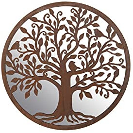 Annibells Mirrored Rustic Bird Tree Of Life Metal Round Wall Art Garden Sculpture Plaque Home Decor 60 cms