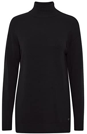 OXMO OXRatina Damen Strickpullover Feinstrick Pullover Rollkragen Langer Schnitt Pullover-Kleid mit Seitenschlitzen, Größe:XS, Farbe:Black (200451)