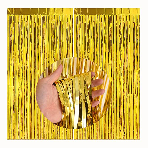 CC wonderland zone 2 Stück Gold Lametta Vorhänge - Metallische Folienvorhänge (1m x 2m) Tinsel Curtain für Party Deko