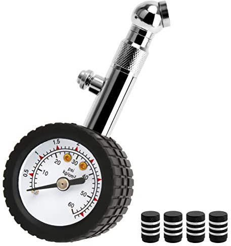 Manometro Pressione Gomme, 0-60 psi/0-4 bar Misuratore di Pressione per Pneumatici Auto e Moto per Valvole Presta, Accessorio Perfetto per Moto, Auto, Camion