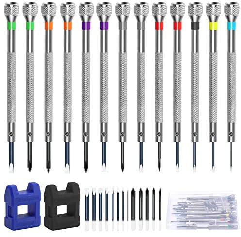 13 Pezzi Cacciaviti Orologiaio, Anruyi kit Cacciaviti Cacciaviti Precisione Orologiaio Precisione 0,6–2,0 mm Set Cacciaviti Elettricista Kit Giraviti con Ricambi, per Orologi e Elettronica