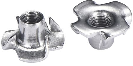 Bolt Dropper T-Nuts - Stainless Steel 4-Pronged Tee Nut, M5x8mm - Dependable Hardware for Fastening Wood, Particle or Composite Material Workpieces - Set of 25