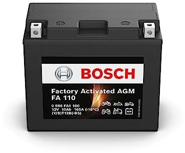 Bosch FA110 - Batterie moto AGM - 12V 165A 10Ah - Adaptée aux motos, mobilettes, enduros, scooters, quads, jet skis - Compatible M6019, BT12B-BS, BT12B