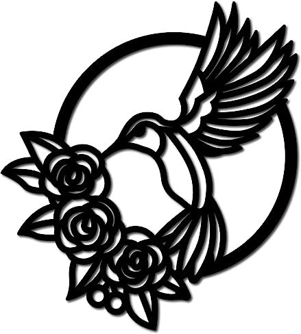 CREATCABIN Colibri Décoration Murale Bois Oiseau Fleurs Panneau Bois Découpé Silhouette Bois Tilleul Sculpture Décorative Suspendre pour Salon Boutique Café Bar Maison Mur Porte Cadeau Noir 30x27cm