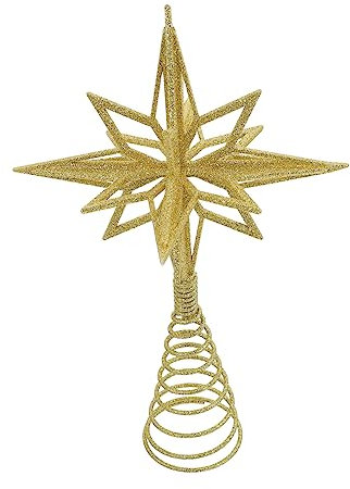 Weihnachtsbaumspitze Stern Funkelnde Weihnachtsbaumspitze Baumwipfel-dekor Feiertagsverzierungsdekoration Beleuchtete Baumspitze Bethlehem-Stern Goldstern Pentagramm Eisen Schleife