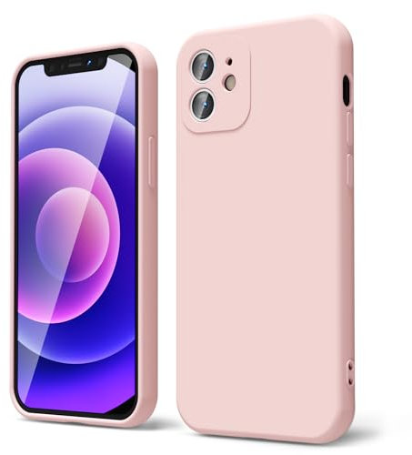 oakxco for iPhone 12 Mini Case Liquid Silicone, Soft Rubber Gel Elegant Aesthetic Basic Simple Cover, Cute Thin Slim TPU Matte Solid Color Plain Smooth Case for Women Girl, Pink Sand