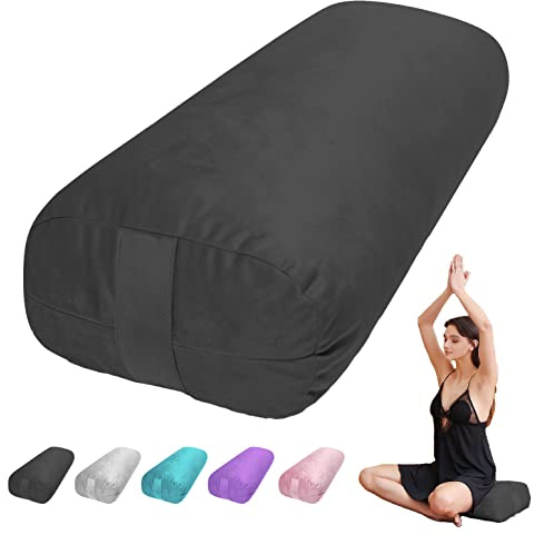 TokSay Yoga Bolster Pillow for Restorative & Yin Yoga - Meditation Pillow with Velvet Cover - Rectangular (Black)