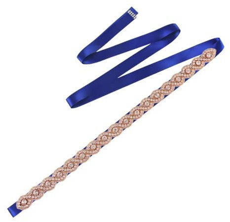 Wvapzxx Cintura da sposa in oro rosa con strass da donna fascia gioielli da sposa lucido maternità abito appliques, Nastro blu reale, Etichettalia unica