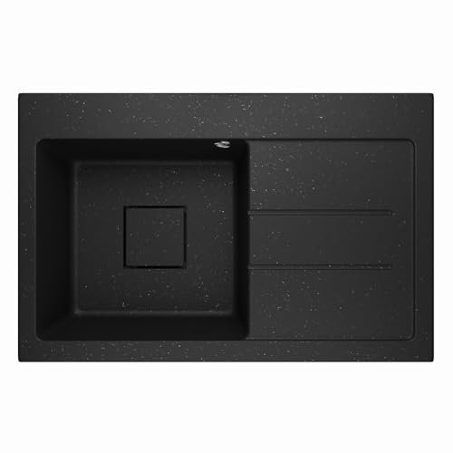 Lavello Qube 1.0 - Fregadero de granito con escurridor y desagüe oculto, sifón Lavello Qube 1.0, color negro metálico - derecho