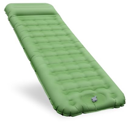 Colchoneta isotérmica autoinflable, cómoda 12 cm, colchón inflable engrosado con bomba de pie y almohada, resistente al agua, colchón de camping al aire libre, ultraligero para de campaña y (Verde)