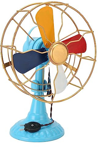 Emoshayoga Antique Desk Fan Vintage Table Fan, Retro Style Antique Desk Fan with Wide Base, Exquisite Colors, Metal Construction, for Showcase Hallway Decoration