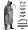 BuzzoXerex Déguisement Faucheur Homme, Halloween Cape à Capuche Déchirée Cape à Capuche avec Faucille & Autocollants de Tatouage Effrayants pour Halloween, Carnaval (Gris)
