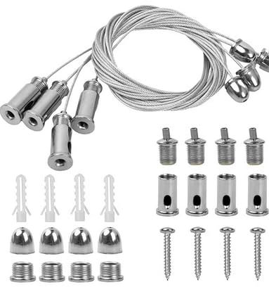 4 Pièces Cable Suspension Acier Inoxydable, Fils Suspension Photocâble Métallique de Goujon Plafond, Fixation Cable Acier Plafond, Fil de Suspension Réglable Kit pour Plafonnier, Led Panneau (2m)