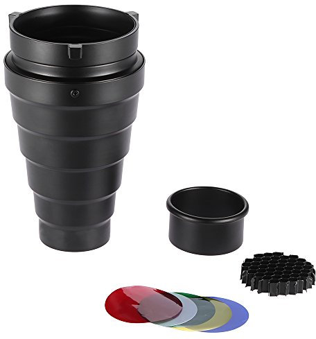 Snoot Conico in Metallo con Filtri Colorati a Griglia a Nido D'ape per Flash Fotografico Monoluce Stroboscopico da Studio con Attacco