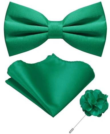 JEMYGINS Green Pre-tied Bow Tie and Pocket Square with Lapel Pin Set Adjustable Bowtie for Men(12)