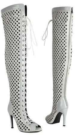 FHVCMTG Tacchi Alti High Heels Stivali sopra Ginocchio Donna Stiletto Punta Aperta Sandali Lacci Ballo Jazz Scarpe Pole Dance,Gray7CM,42