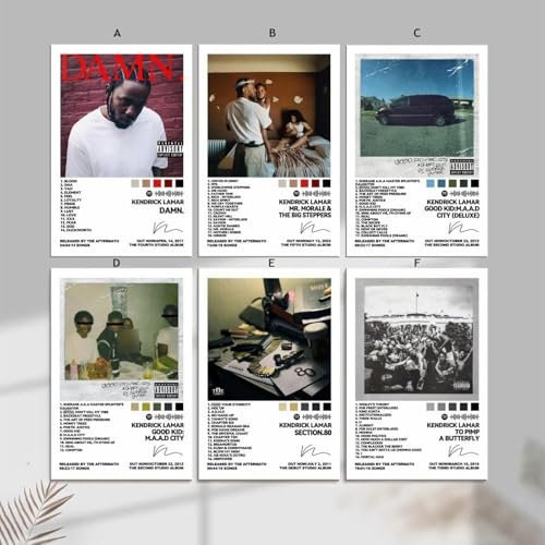 Hotoice Ein Set von 6 Kendrick-Poster, Lamar Rapper, Musikalbum, signiert, Wandkunst, Leinwand, Poster, Raumdekor, ästhetischer Druck, Dekoration, 20 x 30 cm, Stil 4