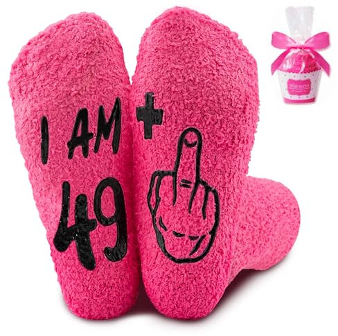 SREBIWO 50 Geburtstag Frauen Socken, Lustige Kuschelsocken Frauen, Geschenkideen zum 50 Geburtstag Frau Socken mit Spruch für Mama, Damen, Schwester, Kollegin, Partner zum Geburtstag