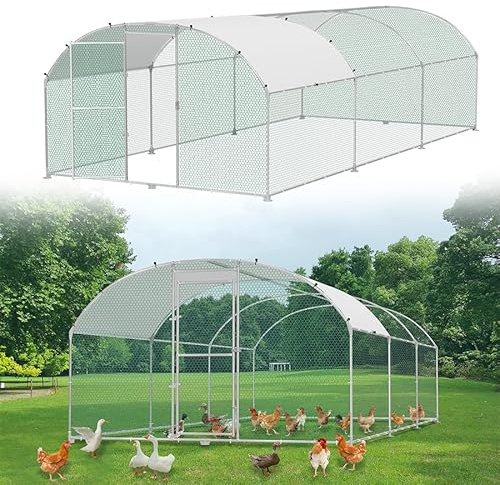 Aufun Freilaufgehege Hühnerstall Haustierkäfig Freigehege Bogenaufsatz | 3x6x2m Verzinkter Stahlrahmen Hühnerkäfig Voliere mit Dachplane Sonnenschutzdach Winterfest für Heimtiergehege Vogelkäfig