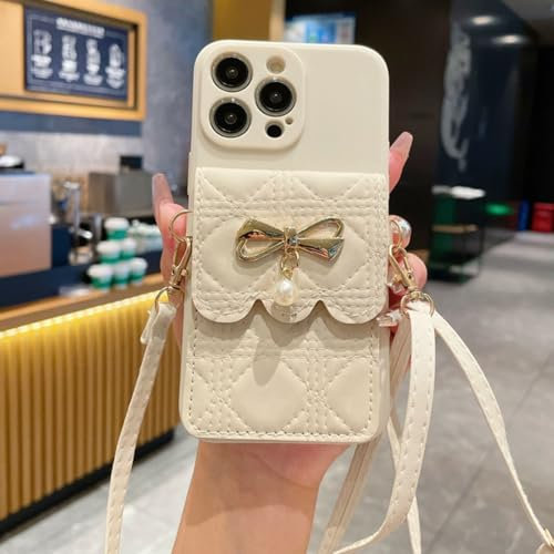 XCuihulle Chaîne de téléphone portable pour iPhone 11 - Avec compartiment pour cartes - iPhone 11 - Avec cordon amovible - En silicone - Blanc
