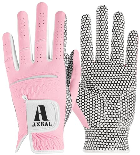 AXKAL Damen-Golfhandschuhe, verbesserte Griffigkeit, bequem, für Rechts- und Linkshänder, atmungsaktiv, langlebig, heiß, nass, für jedes Wetter, weich, Damen-Golfhandschuhe, Violett, Rosa, für Größen