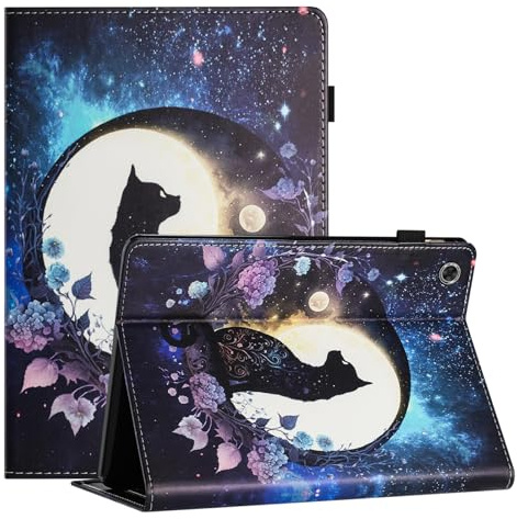 LSPCASA Case for Samsung Galaxy Tab A11 8.7 inch 2025 SM-X133/X135/X135F/Galaxy Tab A9 8.7 2023 Folio Flip PU Leather Protective Case with Stand Pen Holder Wallet Tablet Case Moon Cat
