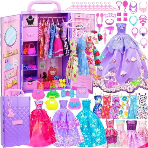 108 Pièces Vêtements et Accessoires avec Armoire pour Poupées 29cm