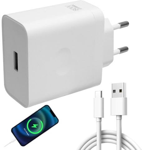 Chargeur USB-C 80W pour Oppo Super-VOOC, Chargeur avec câble USB-A vers C pour Oppo Find X7/X6/X5/X3/Reno 11/10/8/7/6 pour OnePlus 11/10T Nord 2T/10 Pro pour Realme GT/9 Pro