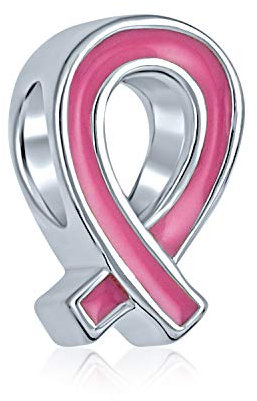 Breloque Charme Ruban Rose Éclatant Émail Espoir Survivante Du Cancer Du Sein - Argent Sterling Authentique .925 - Compatible Avec Les Bracelets Européens - Bijoux Inspirants Pour Femmes