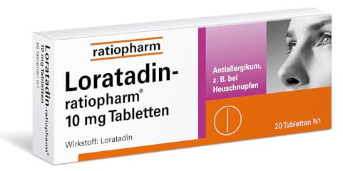 Loratadin-ratiopharm 10 mg Tabletten: schnelle und langanhaltende Hilfe bei Heuschnupfen, ganzjährigem allergischen Schnupfen und chronischer Nesselsucht - bereits ab 2 Jahren geeignet, 20 Tabletten