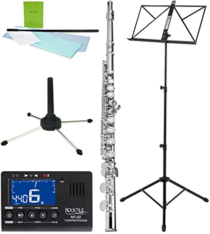 Classic Cantabile FL-200 Querflöte Komplett Set, Modell: FL-200, C-Fuß | Professionelles Einsteigerinstrument, Komplett aus Neusilber gefertigt (Kopfstück, Korpus & Mechanik), Geschlossene Klappen