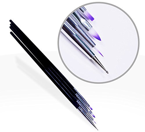 OCIBEL - 4 Pinceaux Gel Taille 3 Droit/Langue de Chat/Liner/Spot Swirl pour Manucure, Faux Ongles et Nail Art