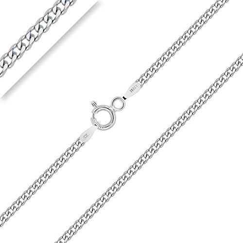 PLANETYS - Flache Panzerkette 2 mm Breite 925 Sterling Silber Rhodiniert Kette - Halskette - Längen: 60 cm