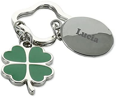 Amikado - Porte-clés trèfle à quatre feuilles gravé - Porte-bonheur pendentif
