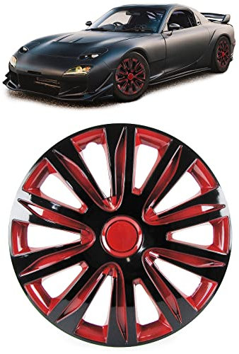 Radkappen Radzierblenden für Stahlfelgen Set Tenzo-R XII 15 Zoll schwarz rot