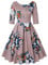 MINTLIMIT Women's Dress 3/4 Sleeve Calf-Length Retro Floral Vintage Dress Audrey Hepburn Style (Floral Khaki,Size M)