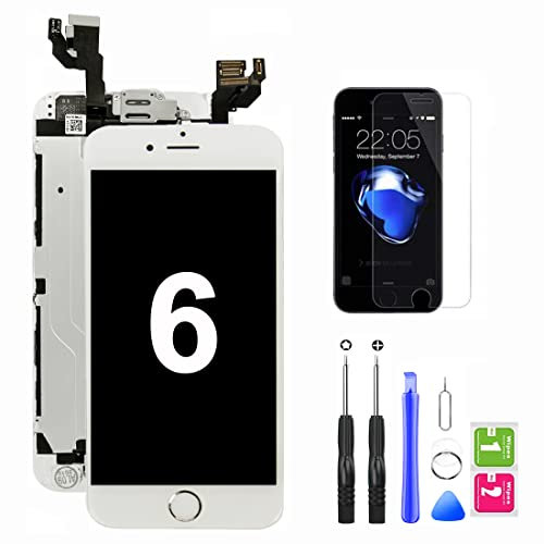 Hoonyer Für iPhone 6 Display ersatzbildschirm LCD Touchscreen Display vorinstallierte frontkamera näherungssensor Reparatur kit komplette ersatzbildschirm mit Werkzeug (Weiß)