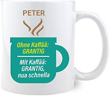 Bavariashop Kaffee-Haferl Grantig mit Wunschname, Tasse mit individuellen Namen, Geschenkidee aus Bayern